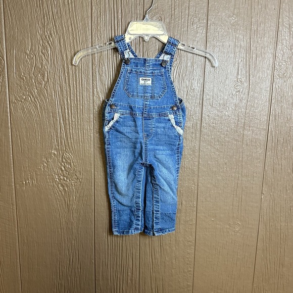 OshKosh B'gosh Other - OshKosh B'gosh Denim Bib Overall Girls 12M Blue With Floral Leg Cuffs And Trim